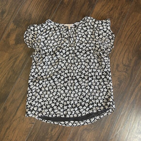 Rebecca Taylor Silk Blend Floral Metallic Accent  Ruffle Sleeve Keyhole Blouse S - Picture 1 of 10